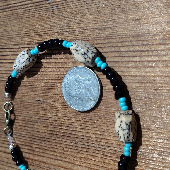 Men's Faux Bone,  Black and Turquoise Beaded Bracelet,  Handmade Bracelet - Picture 4 of 7